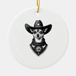 Ornamento De Cerâmica Estilo de gravura de cowboy Chihuahua ocidental vi