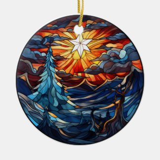 Ornamento De Cerâmica Estilo de vidro colorido da paisagem natalícia