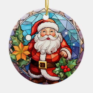Ornamento De Cerâmica Estilo de vidro manchado do Papai Noel