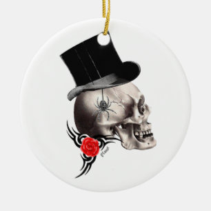 Ornamento De Cerâmica Estilo do crânio gótico e da tatuagem do rosa