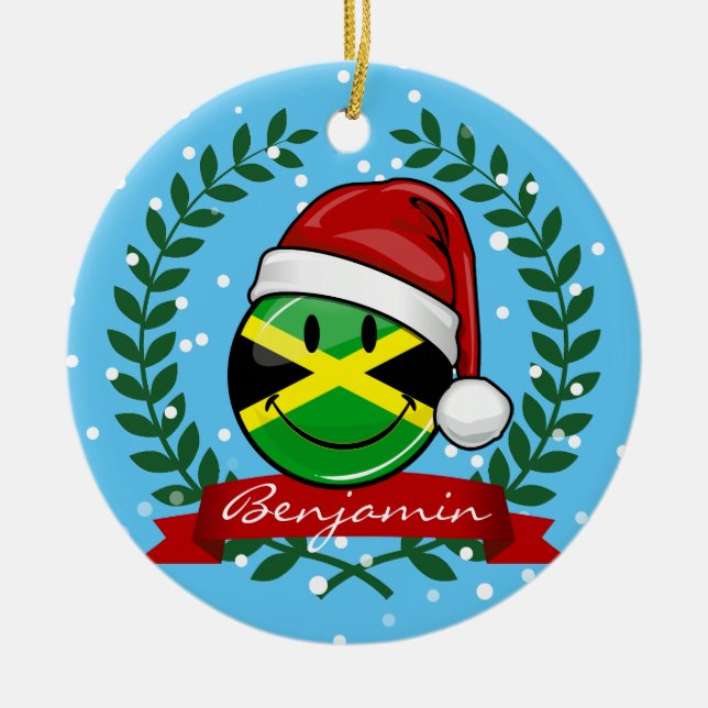 Ornamento De Cerâmica Estilo jamaicano alegre do Natal da bandeira (Frente)