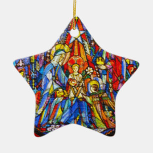 Ornamento De Cerâmica Estilo pintado natividade do vitral