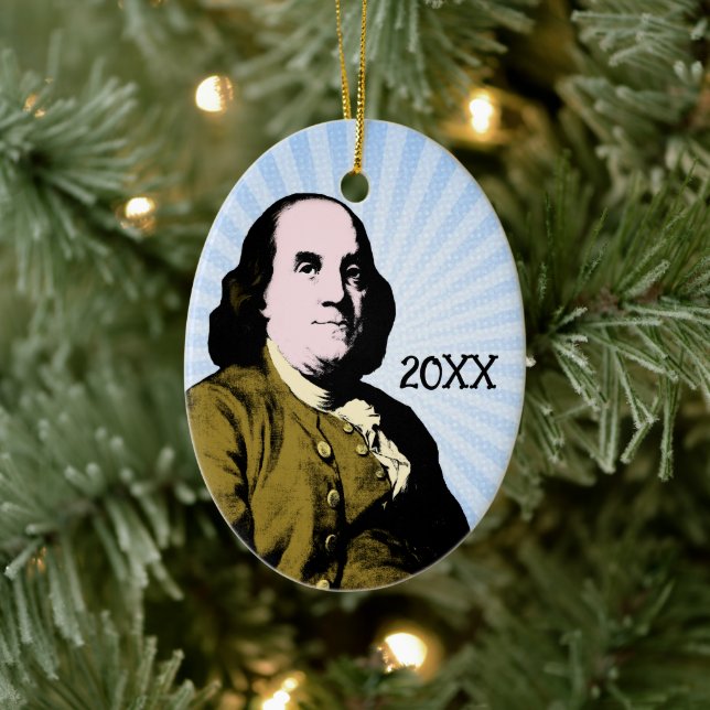 Ornamento De Cerâmica Estilo Pop Art de Benjamin Franklin (Árvore)