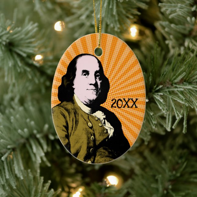 Ornamento De Cerâmica Estilo Pop Art de Benjamin Franklin (Árvore)