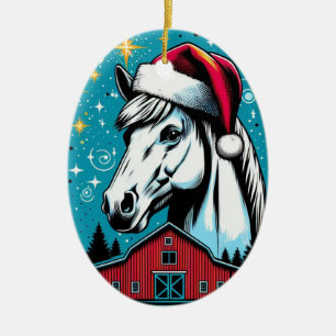 Ornamento De Cerâmica Estilo Retro Cavalo de Natal e Celeiro