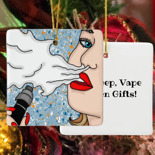 Ornamento De Cerâmica Estilo Retro Vaping Lady Natal
