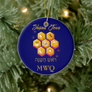 Ornamento De Cerâmica Estiloso Rosh Hashanah SHANA TOVA Monograma