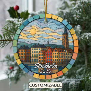 Ornamento De Cerâmica Estocolmo de vidro isolado personalizado, Suecia