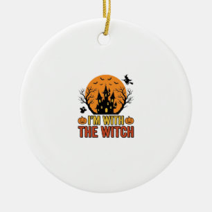 Ornamento De Cerâmica Estou Com A Bruxa Design de Castelo de Halloween V
