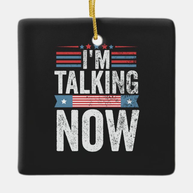 Ornamento De Cerâmica Estou falando agora Trump Kamala Presidente Debate (Frente)