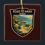 Ornamento De Cerâmica Estrada para Hana Maui Hawaii Viagem Art Vintage<br><div class="desc">Estrada para Hana num estilo de arte vetorial. A autoestrada Hana é um trecho de 64, 4 milhas de extensão das rotas 36 e 360 do Havaí que liga Kahului à cidade de Hana,  no leste de Maui.</div>