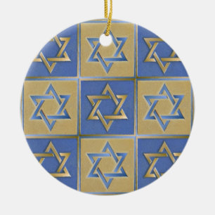 Ornamento De Cerâmica Estrela Azul Dourada de David Art Panels