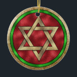 Ornamento De Cerâmica Estrela Chanukah de David<br><div class="desc">Pense em temas! Jogue com cores de fundo, adicione ou exclua texto e (por um pouco de taxa extra adicionada aqui, mas que pode ser excluída) personalize o verso com imagens, cor, seu logotipo / informações comerciais, etc.! Estas também são excelentes para presentes ou para usar como toque final da...</div>