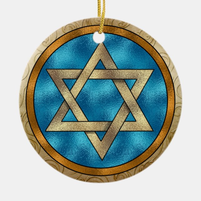 Ornamento De Cerâmica Estrela Chanukah de David (Frente)
