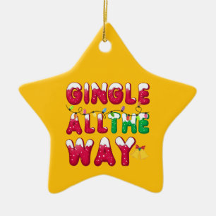 Ornamento De Cerâmica Estrela Colorida "Jingle All Way"