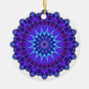Ornamento De Cerâmica Estrela da mandala no azul