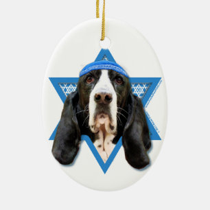 Ornamento De Cerâmica Estrela de David de Hanukkah - Basset Hound -