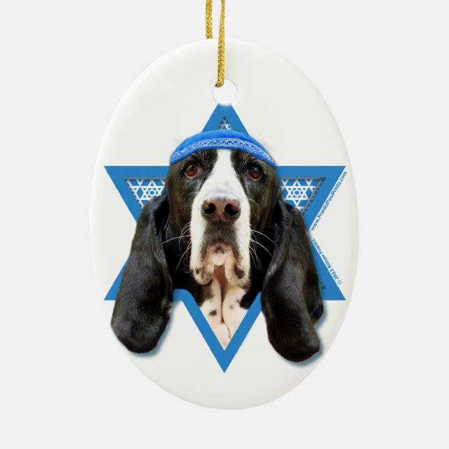 Ornamento De Cerâmica Estrela de David de Hanukkah - Basset Hound - (Verso)