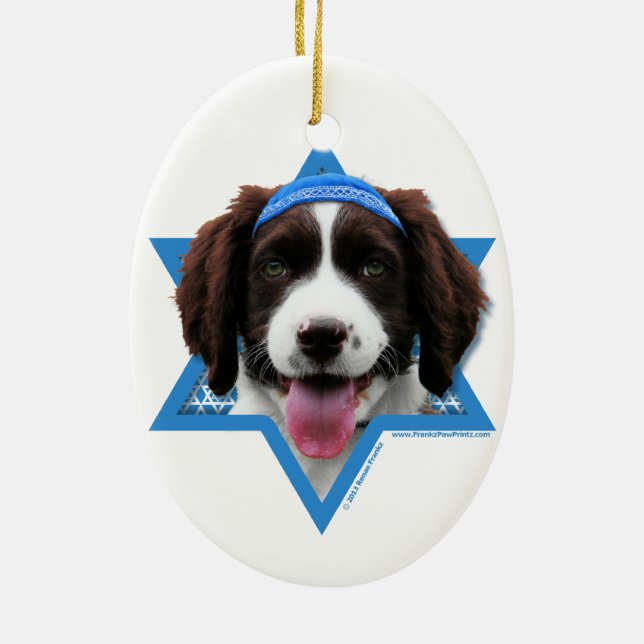Ornamento De Cerâmica Estrela de David de Hanukkah - Spaniel de Springer (Verso)