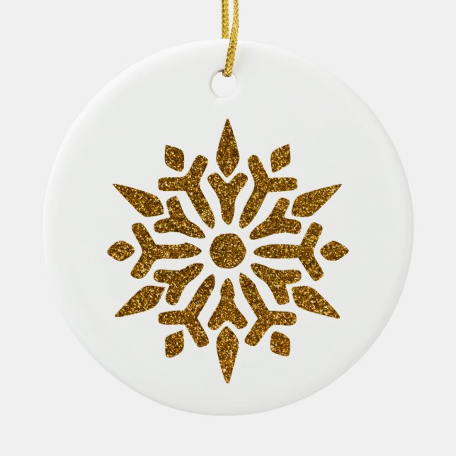 Ornamento De Cerâmica Estrela de Floco de Neve de Natal ouro (Frente)