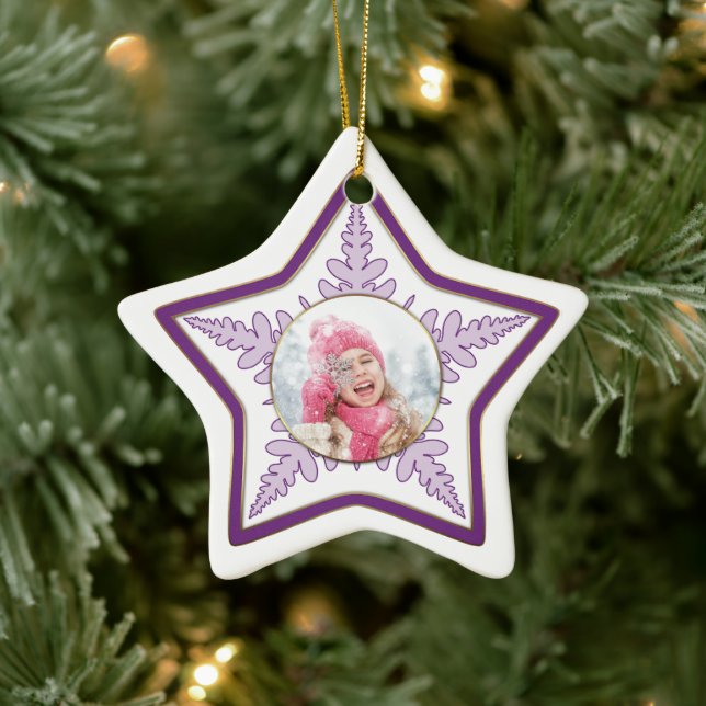 Ornamento De Cerâmica Estrela de Foto Floco de Neve (Árvore)