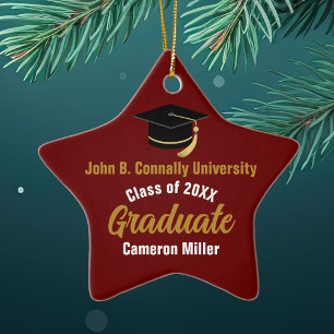 Ornamento De Cerâmica Estrela de Graduação Personalizada Marrom Dourado