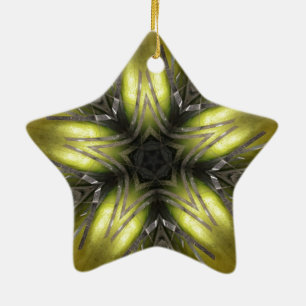 Ornamento De Cerâmica Estrela de Natal Elegante Dourada do Caleidoscópi