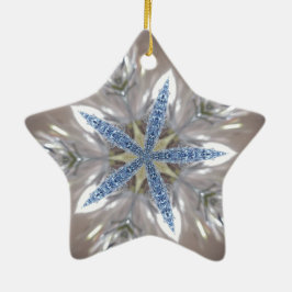 Ornamento De Cerâmica Estrela de Natal Festiva brilhante Azul-brilhante