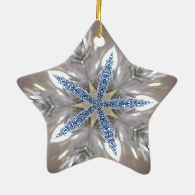 Ornamento De Cerâmica Estrela de Natal Festiva brilhante Azul-brilhante (Verso)