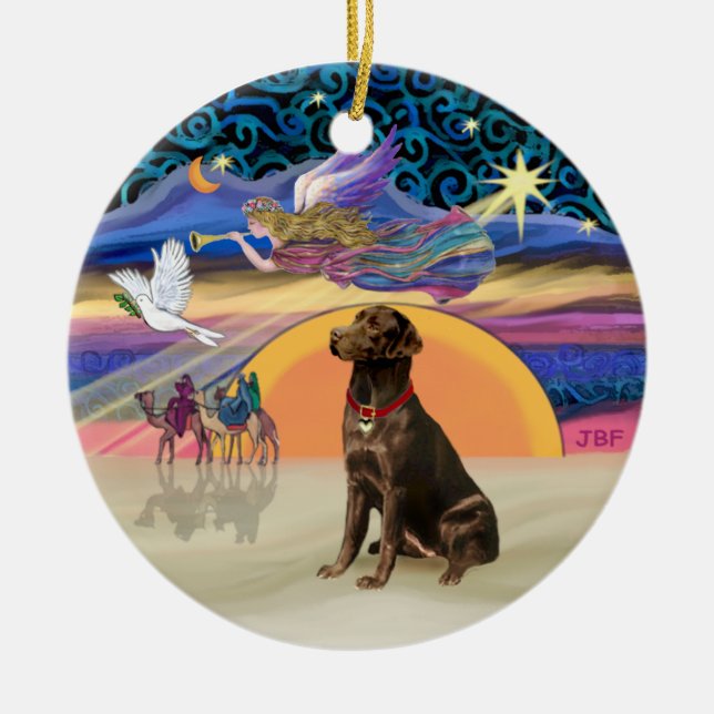 Ornamento De Cerâmica Estrela de Natal - Labrador Chocolate (Frente)