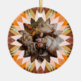 Ornamento De Cerâmica Estrela de Natal Personalizada Marrom Laranja Foto