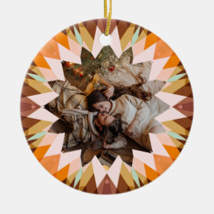 Ornamento De Cerâmica Estrela de Natal Personalizada Marrom Laranja Foto