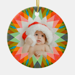 Ornamento De Cerâmica Estrela de Natal Personalizada Rosa Verde Foto Pre