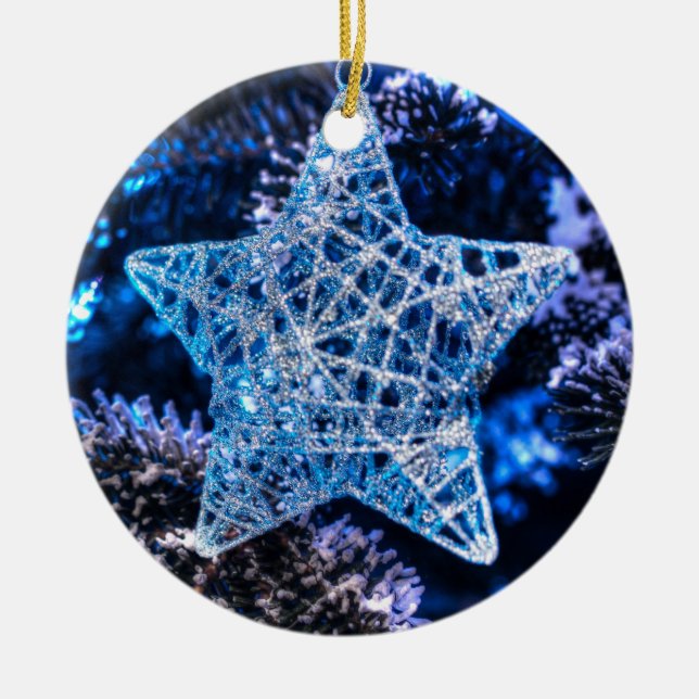 Ornamento De Cerâmica Estrela de Natal Prateada da Ornação de Belém (Frente)