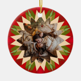 Ornamento De Cerâmica Estrela de Natal Vermelha Verde Personalizada Pres