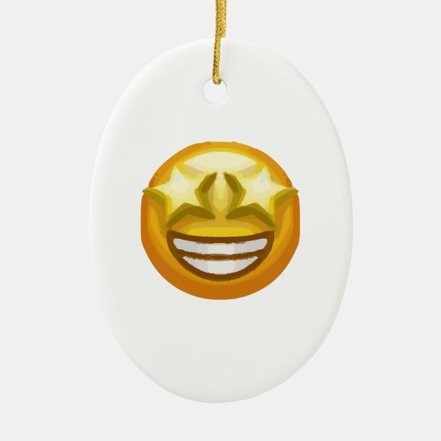 Ornamento De Cerâmica estrela de olhos emoji (Frente)