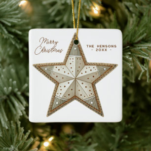 Ornamento De Cerâmica Estrela Decorada Festiva Natal Feliz 