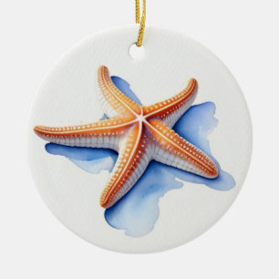 Ornamento De Cerâmica Estrela do Mar e Silhueta Azul
