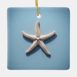 Ornamento De Cerâmica Estrela-do-mar Exótica com Fundo Azul