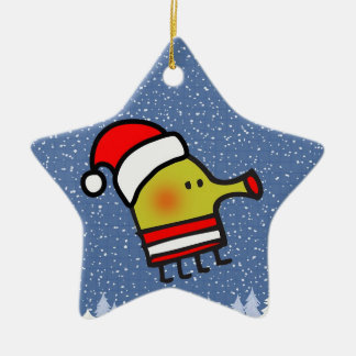 Ornamento De Cerâmica Estrela do Natal do salto do Doodle