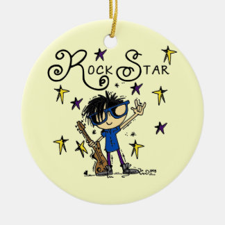 Ornamento De Cerâmica Estrela do rock do menino do cabelo preto