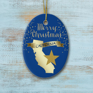Ornamento De Cerâmica Estrela Dourado azul de Califórnia