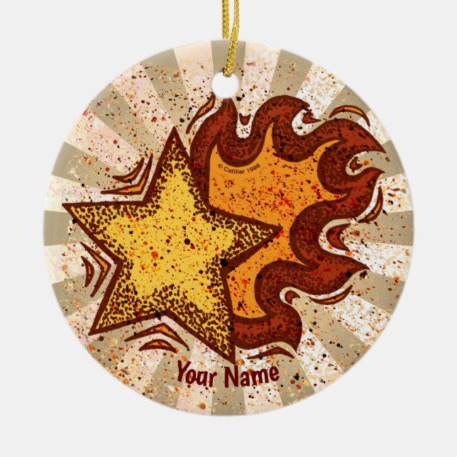 Ornamento De Cerâmica Estrela Flamejante  (Frente)