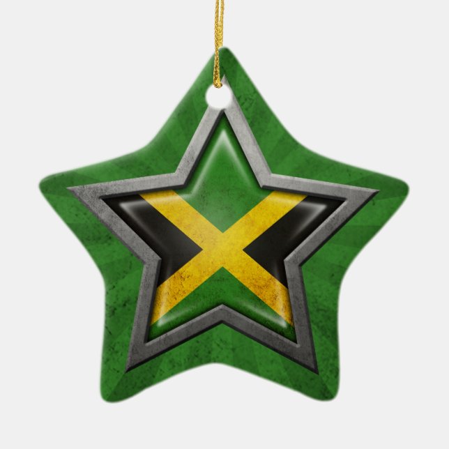Ornamento De Cerâmica Estrela jamaicana da bandeira com raios de luz (Frente)
