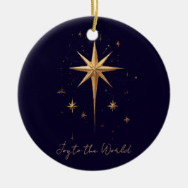 Ornamento De Cerâmica Estrela Norte Dourada Elegante em fundo azul profu
