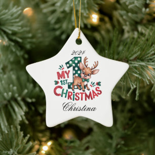 Ornamento De Cerâmica Estrela Personalizada de Natal de 1rua