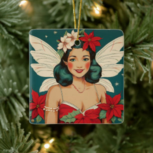 Ornamento De Cerâmica Estrela Pin-Up Tropical de Natal dos Anos 50