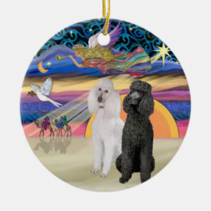 Ornamento De Cerâmica Estrela Xmas - Dois Poodles Padrão (W+Blk)