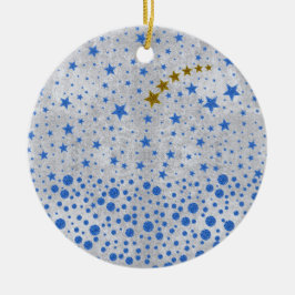 Ornamento De Cerâmica Estrelas azuis cintilantes em papel prateado abstr