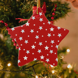 Ornamento De Cerâmica Estrelas brancas em feriados de Natal vermelhos
